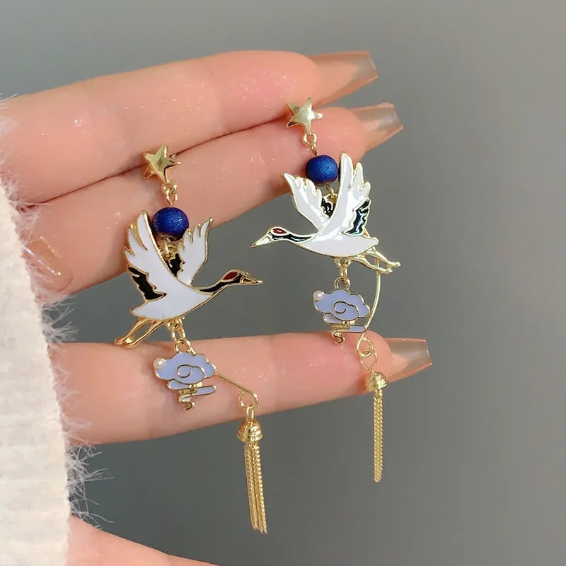 Cloud Crane Dangle Earrings For Women