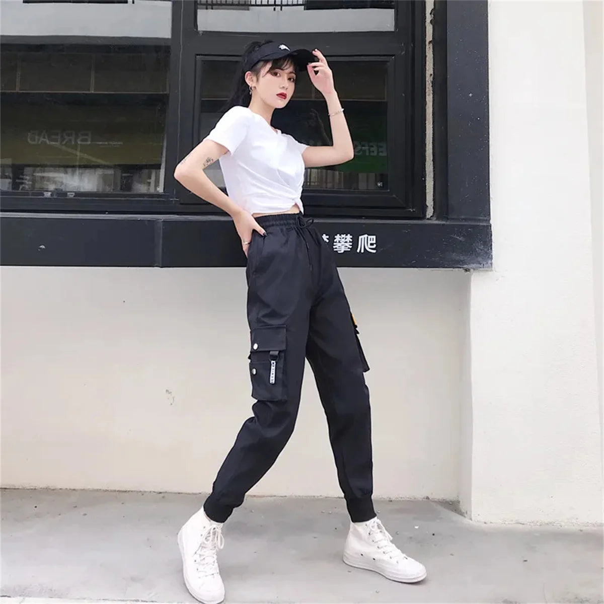 Women High Waist Loose Streetwear Baggy Tactical Trouser