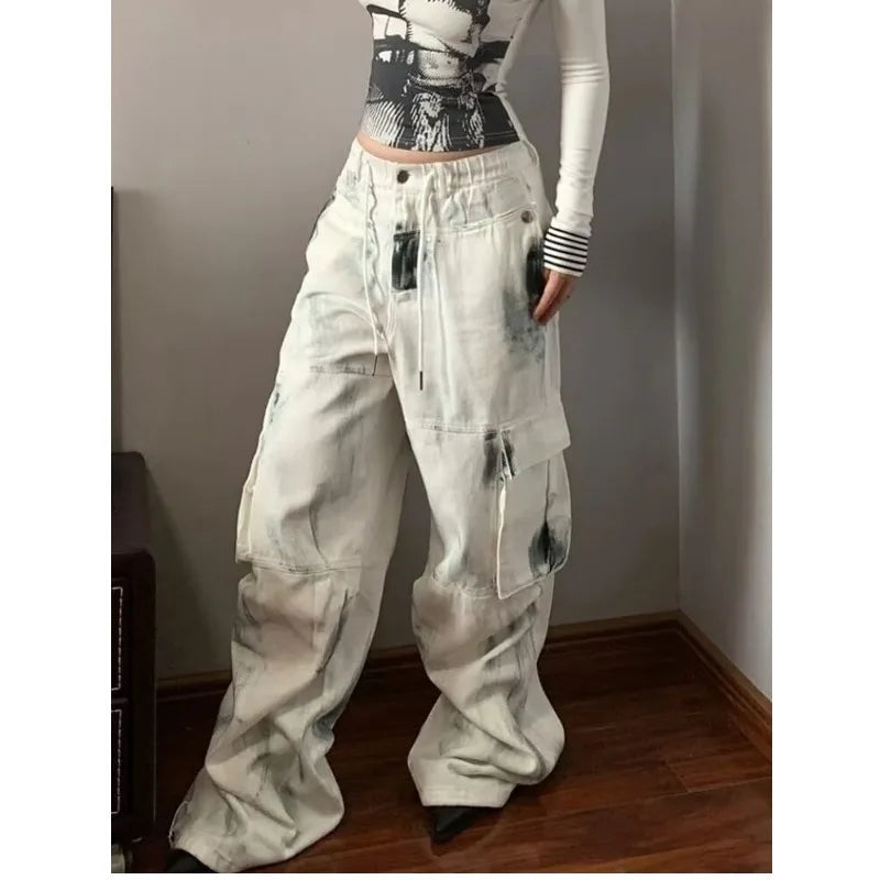 Women Jeans Wide Women's Jeans Span Shoujo Girl Style Denim Tier White Pants Jean Y2k Coquette Woman Clothing High Waist Pants