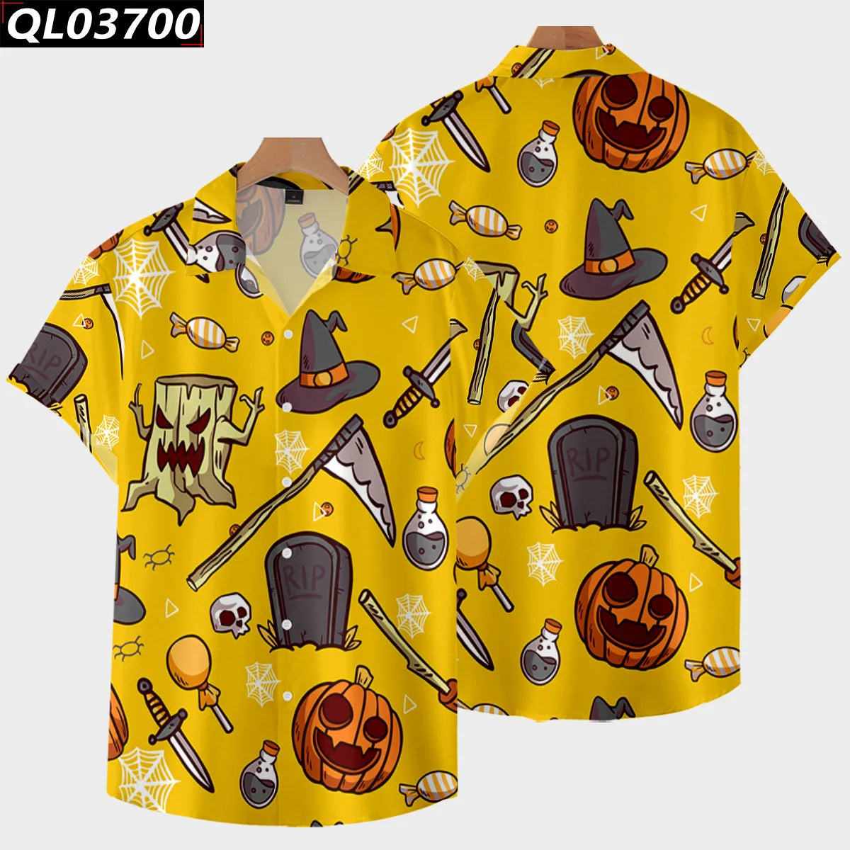 2024 Men's Summer Casual Short Sleeve Shirts Halloween Skull 3d Print Hip Hop Plus Size