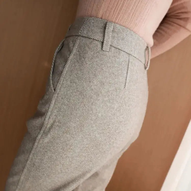 Korean Woolen Pants Women's Autumn Winter Clothing New High Waist Slimming Straight Leg Casual Pants Haren Suit Pants