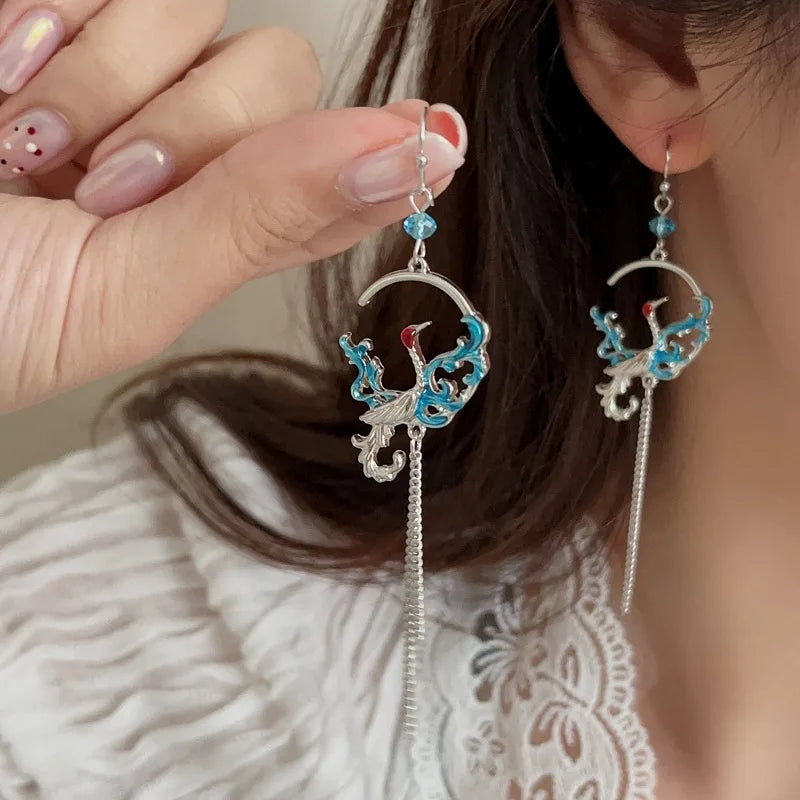 Folding Fan Crane Dangle Earrings For Women