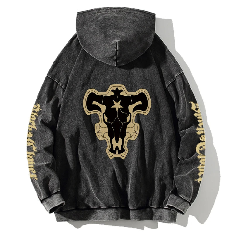Black Clover Hoodie Black Bull Logo Print Sweatshirt Women Men Clothing Long Sleeve Streetwear Washed Cotton Hooded Pullover