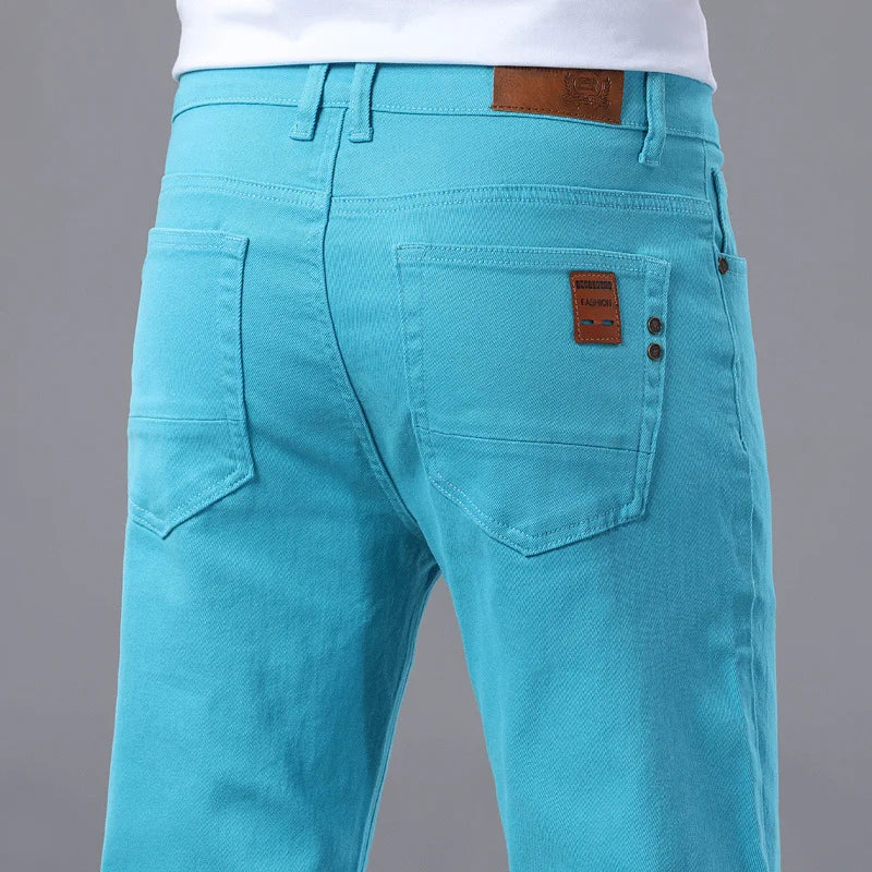 Men's Slim Fit Pants Casual Colorful 2025 Spring New Straight Trousers Men Cotton Stretch Fashion Pants Red Yellow Pink Blue