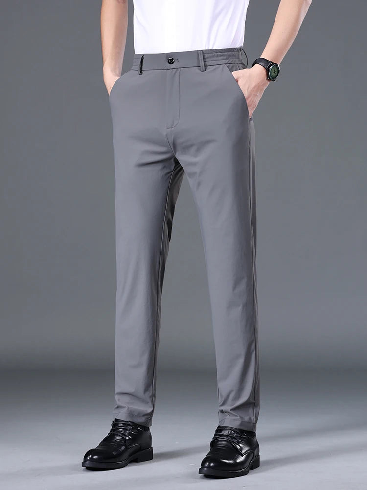 Men Elastic Waist Korean Classic Business Casual Formal Pants