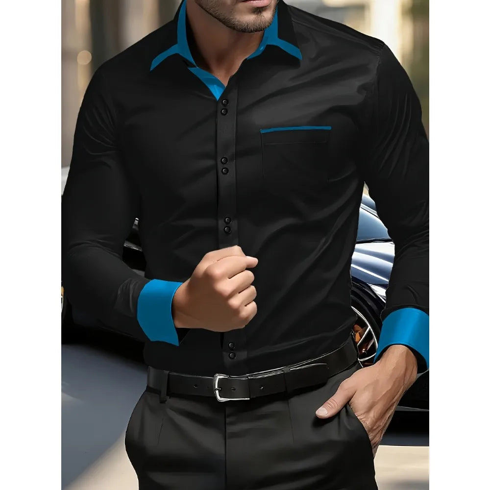 FGKKS New Men Shirts Brand Smart Business Long Sleeve Casual Classic Patchwork Elastic Black Male Dress Shirt