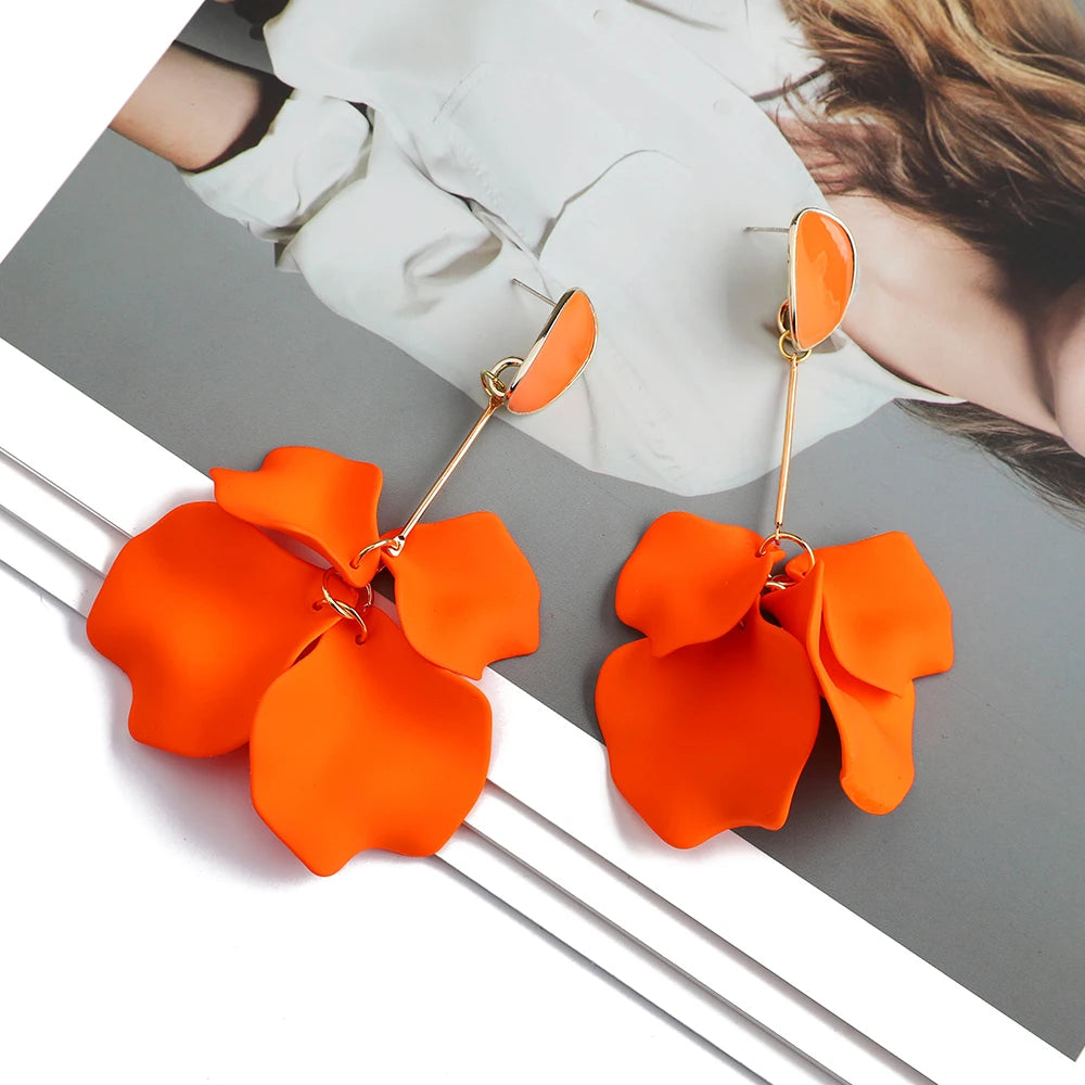 Romantic Sweet Acrylic Petal Long Dangle Drop Earrings For Women