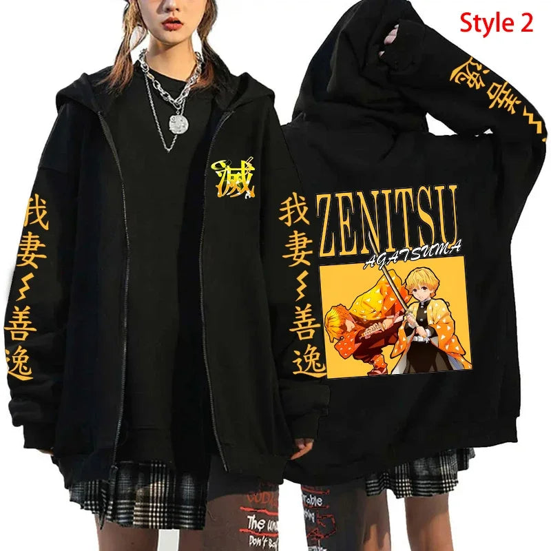 New Anime Agatsuma Zenitsu Printing Zipper Hoodies Autumn/Winter Women Men Fashion Y2k Long Sleeve Zipper Sweatshirt