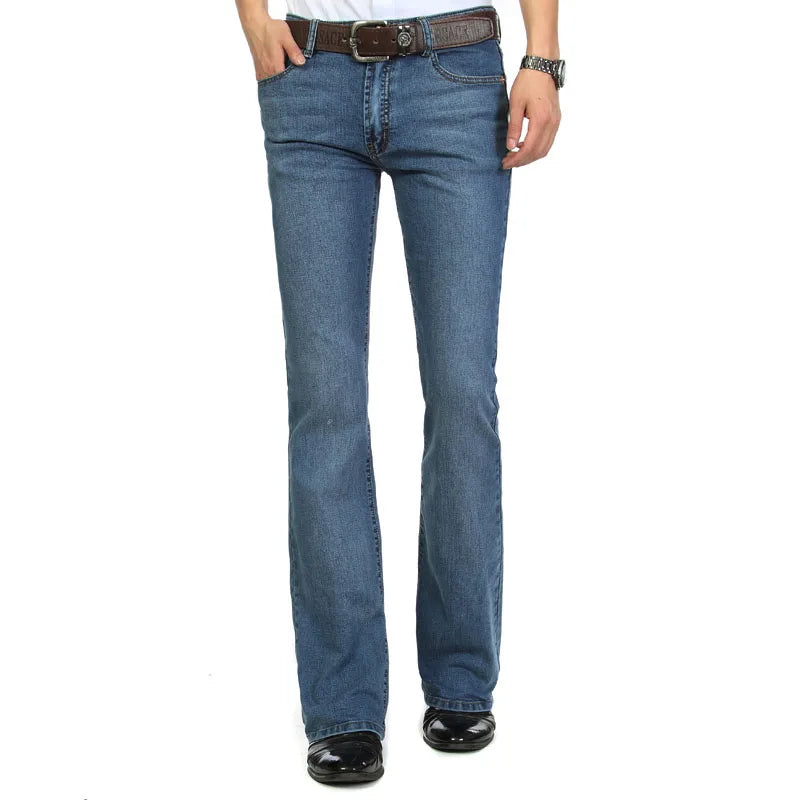 Male Bell Bottom Denim Trousers Slim Boot Cut Jeans Men's Clothing Casual Business Flares Pants