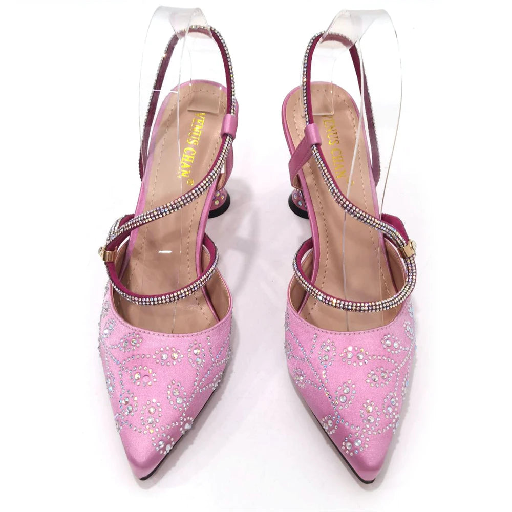 Ladies High Heels And Bags In Same Color Shiny Material for Wedding Party