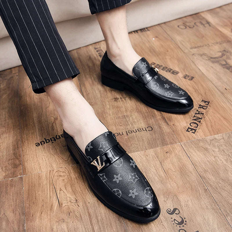 Men’s British Business Genuine Leather Slip-On Shoes for Adults in Black