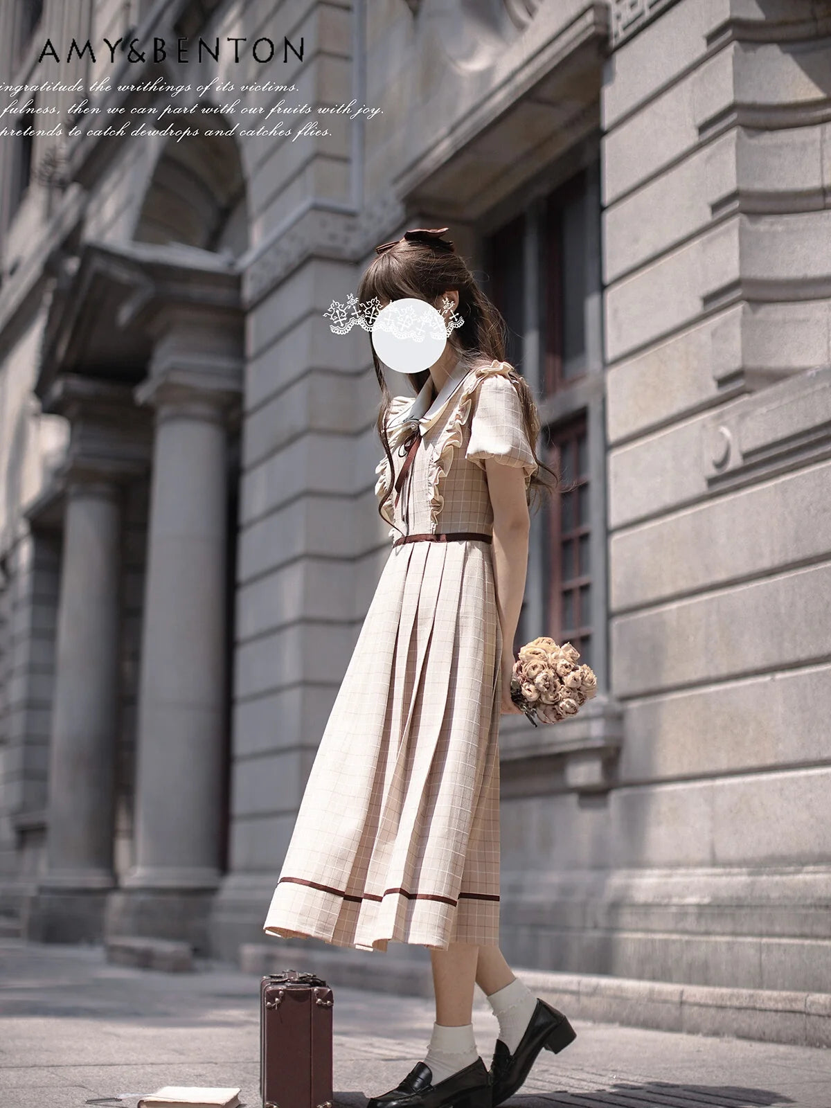 British Retro Elegant Princess Dress Summer Polo Collar Puff Sleeve Slim Pleated Dress for Women Pastoral Girl A-line Dresses