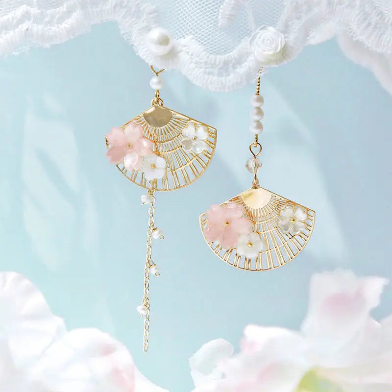 Folding Fan Crane Dangle Earrings For Women