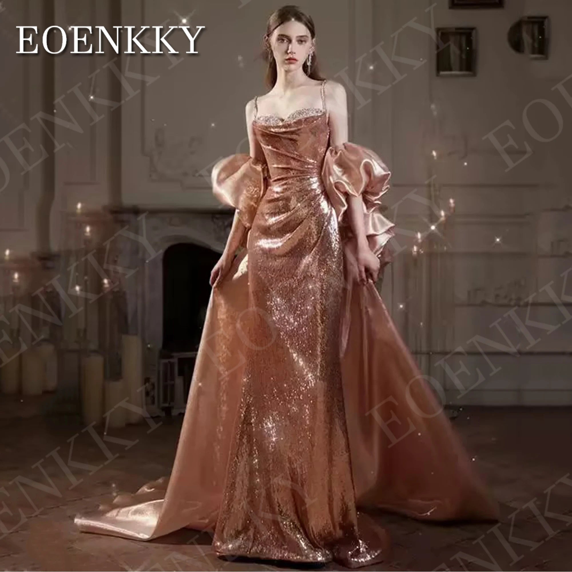 Long Mermaid Evening Dresses Glitter Sequin Spaghetti Strap
