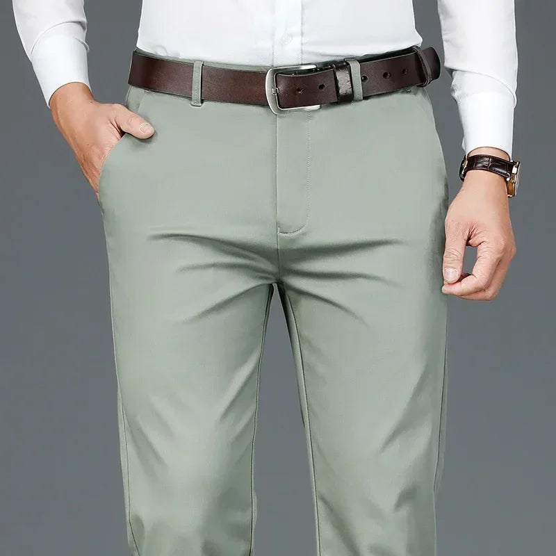 Bamboo Fiber Men's Casual Pants Black Spring Autumn New Style Stretch Straight Breathable Classic Business Suit Trousers Male