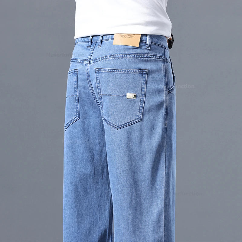 Lyocell Pants Men's 2024 Summer Clothes Ultra Thin Fashion Casual Pants Male Baggy Drape Straight Denim Trousers
