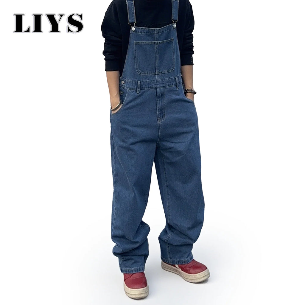 Overalls for Men Denim Suspenders Simple Baggy Jeans Men's Street Casual Solid Mid Waist Loose Washed Jumpsuits Length Tracksuit