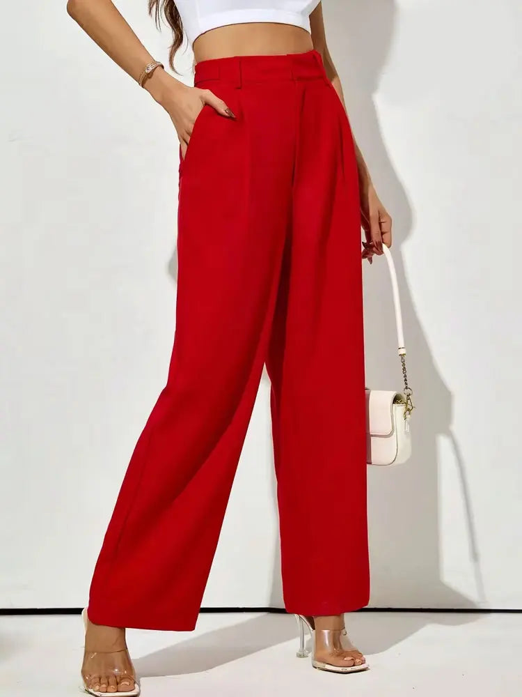 Straight Pants with Taps Front Darts for Women