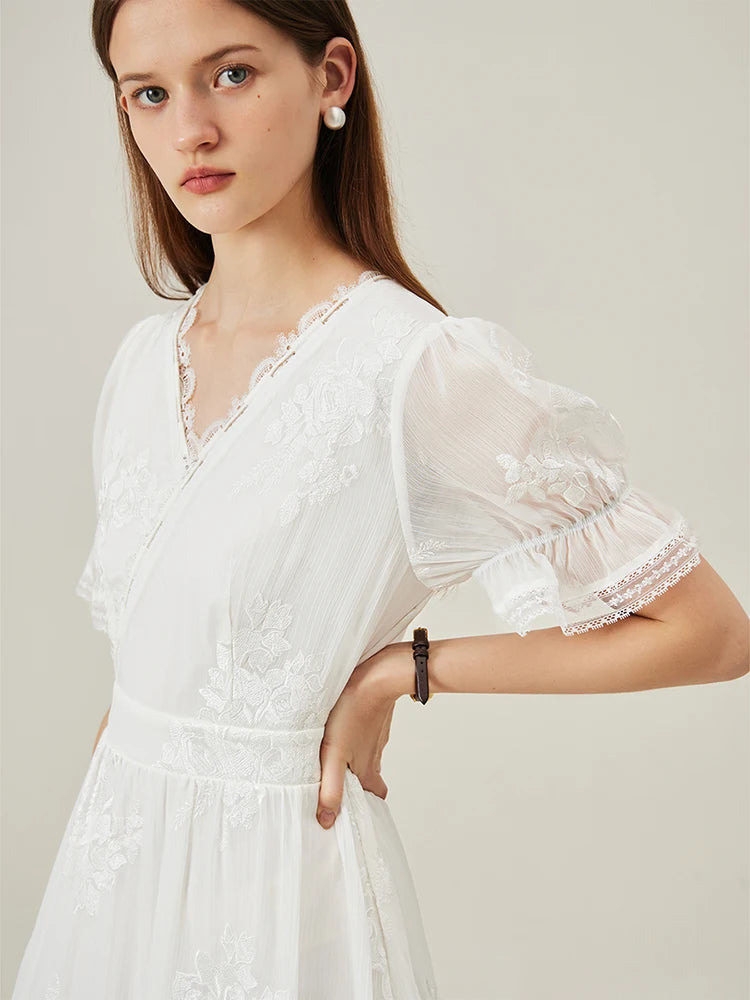 FSLE White Embroidered Dress For Women's Summer 2024 New French Fairy High Waist Women Dress Casual Loose 24FS12397