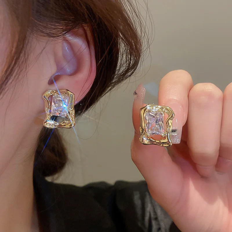 Square Colorful Zircon Ear Stud Earrings for Women