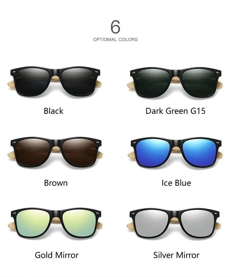 Fashion Bamboo Wood Vintage Square Sunglasses Men Women Luxury Brand Designer Sun Glasses Wooden Driving Fishing Eyewear