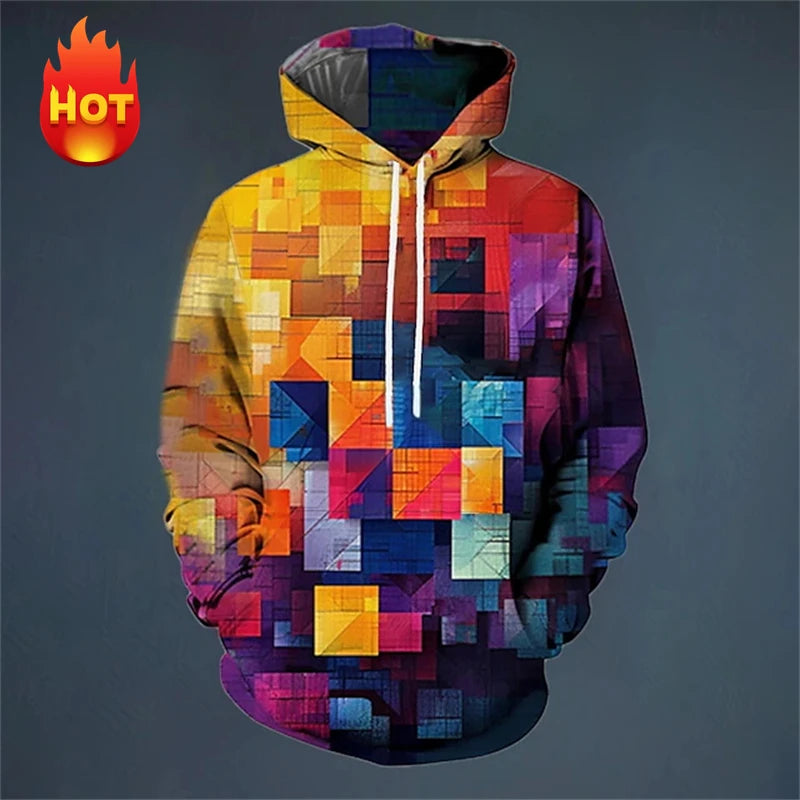 Y2K Men's Hoodie 3d Simulation Stitching Plaid Print Hooded Sweatshirts Pop Men Clothing Oversized Street New Designer Pullovers