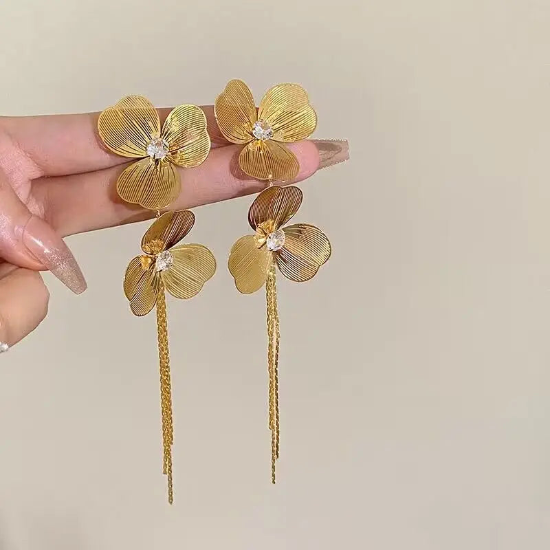 Exaggerated Rhinestone Long Tassel Earrings