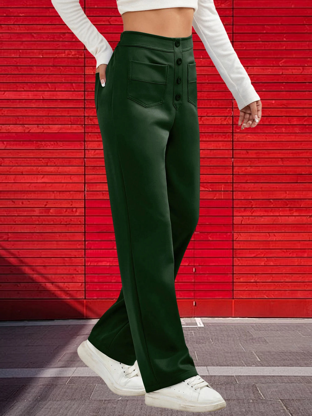 Women Sweatpants 2024 High-Waisted Multi-Pocket Cargo Pants Elegant Full-Length Casual Pants Blackish Green XL