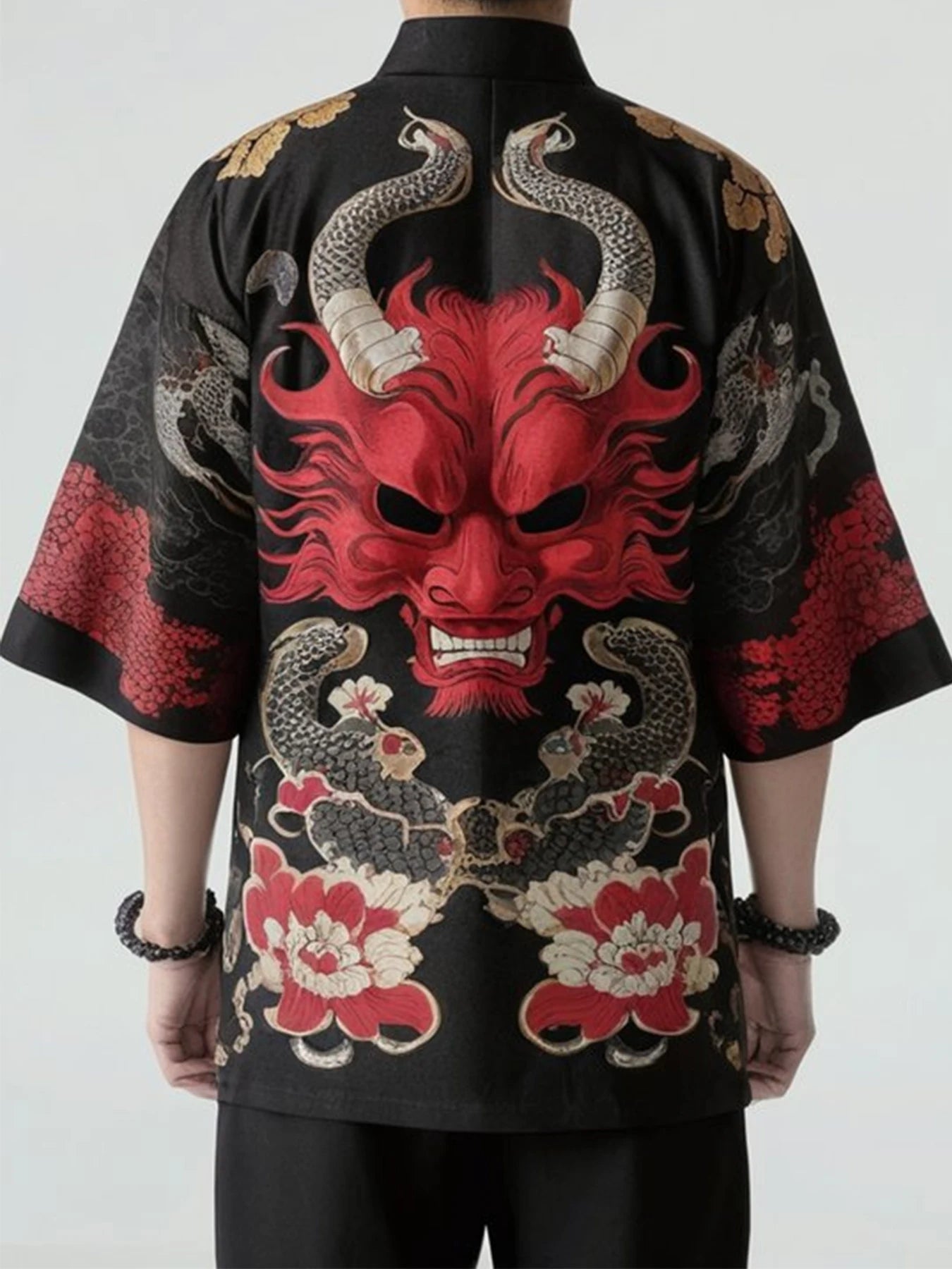 Demon Samurai Dragon Print Kimono Shirt Clothing Japanese Kimono Yukata Harajuku Cardigan for Men Traditional Haori Kimono Women