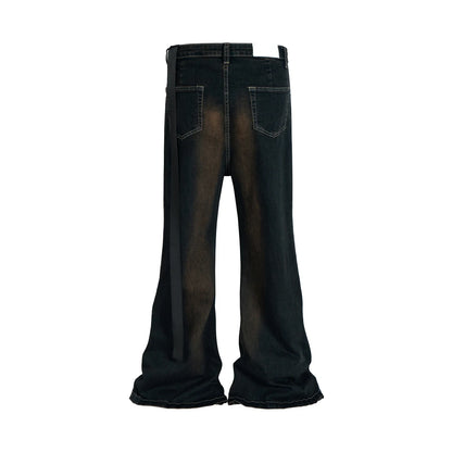Washed Micro Flared Jeans for Men Straight Casual Baggy Denim Trousers