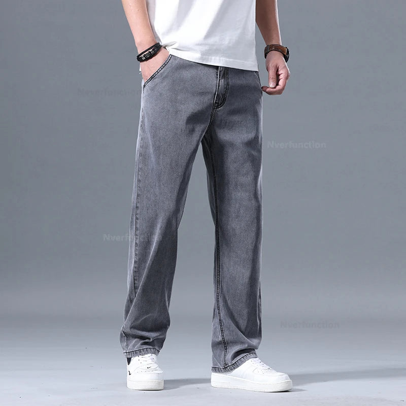 Lyocell Pants Men's 2024 Summer Clothes Ultra Thin Fashion Casual Pants Male Baggy Drape Straight Denim Trousers
