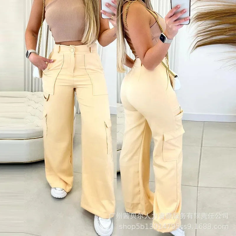Wide Leg Trousers Solid Color Streetwear Fashion Cargo Pants