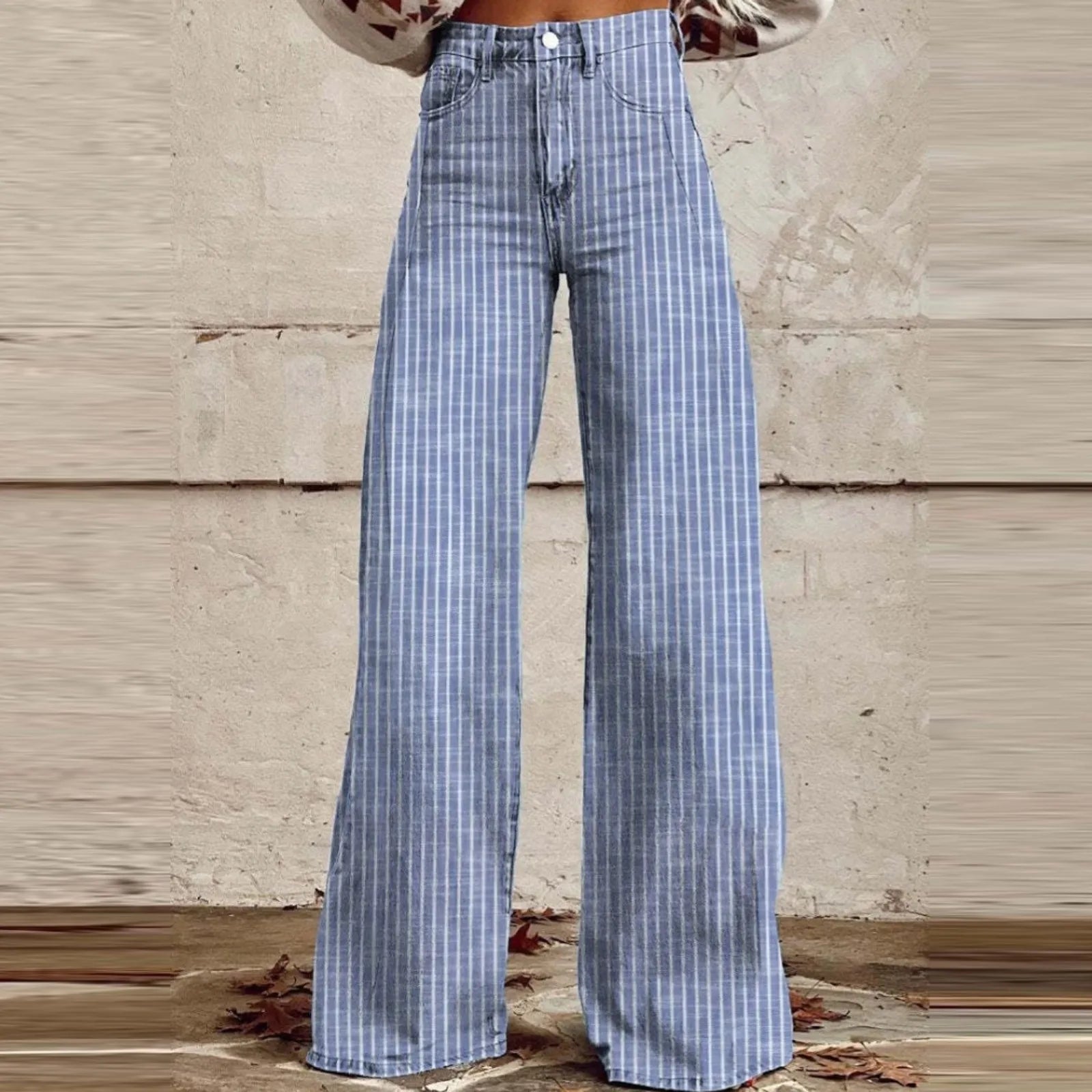 Women Bootcut Jeans Fashion Trendy Color Striped Wide Leg Straight Leg Mopping Pants Casual Street Style All-Match Denim Pants
