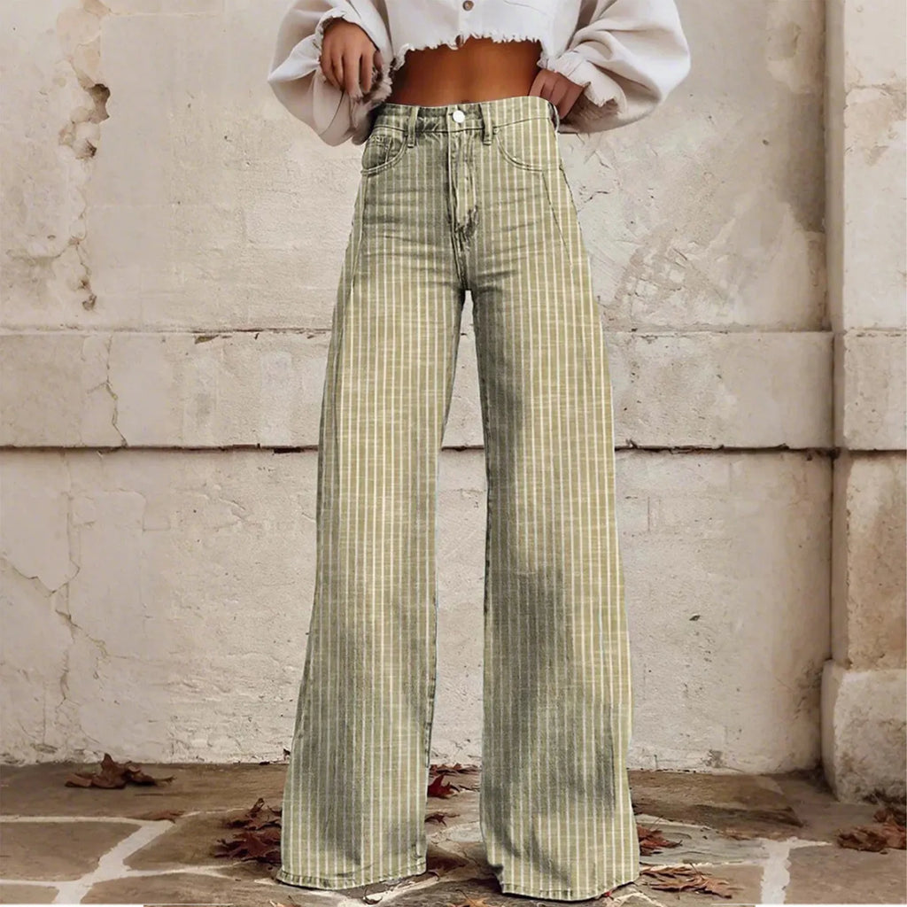 Women Bootcut Jeans Fashion Trendy Color Striped Wide Leg Straight Leg Mopping Pants Casual Street Style All-Match Denim Pants
