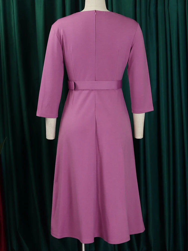 V Neck Plus Size Long Dress Women Long Sleeve