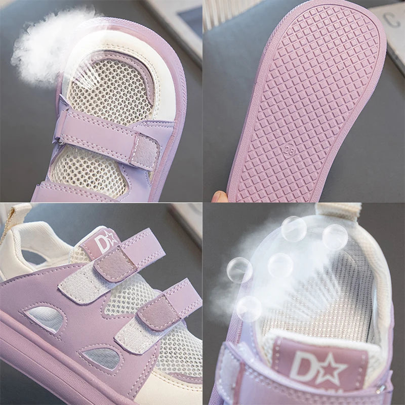 Oulylan Summer Hollowed Out Mesh Sneakers Fashion Children's Breathable Board Shoes Girls Casual Antiskid Running Footwear