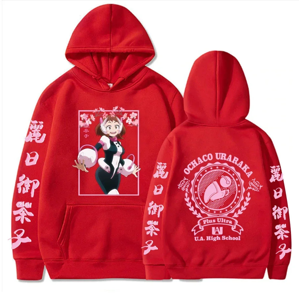 Japanese Anime OCHACO URARAKA My Hero Academia Hoodies Unisex Oversized Streetwear Harajuku Pink UA High School Print Sweatshirt