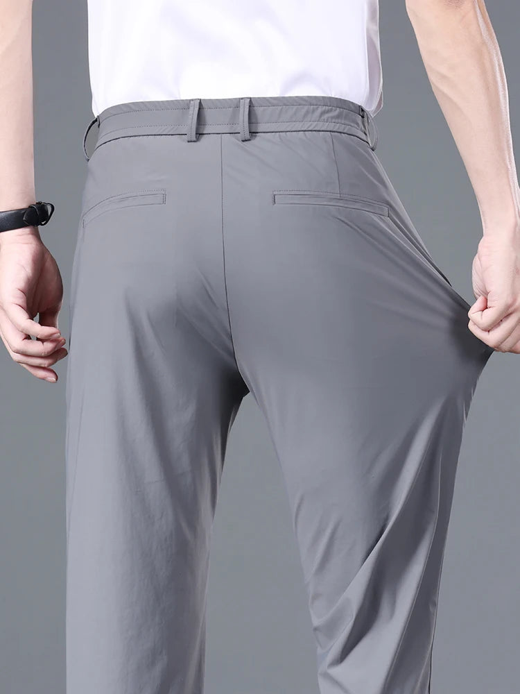 Men Elastic Waist Korean Classic Business Casual Formal Pants