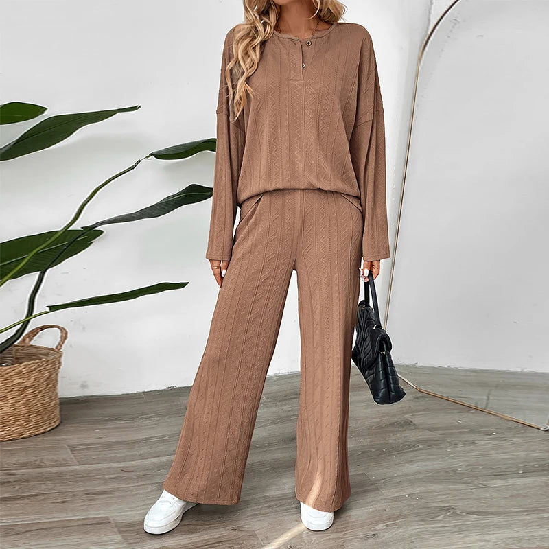 leisure solid color women's two-piece pants