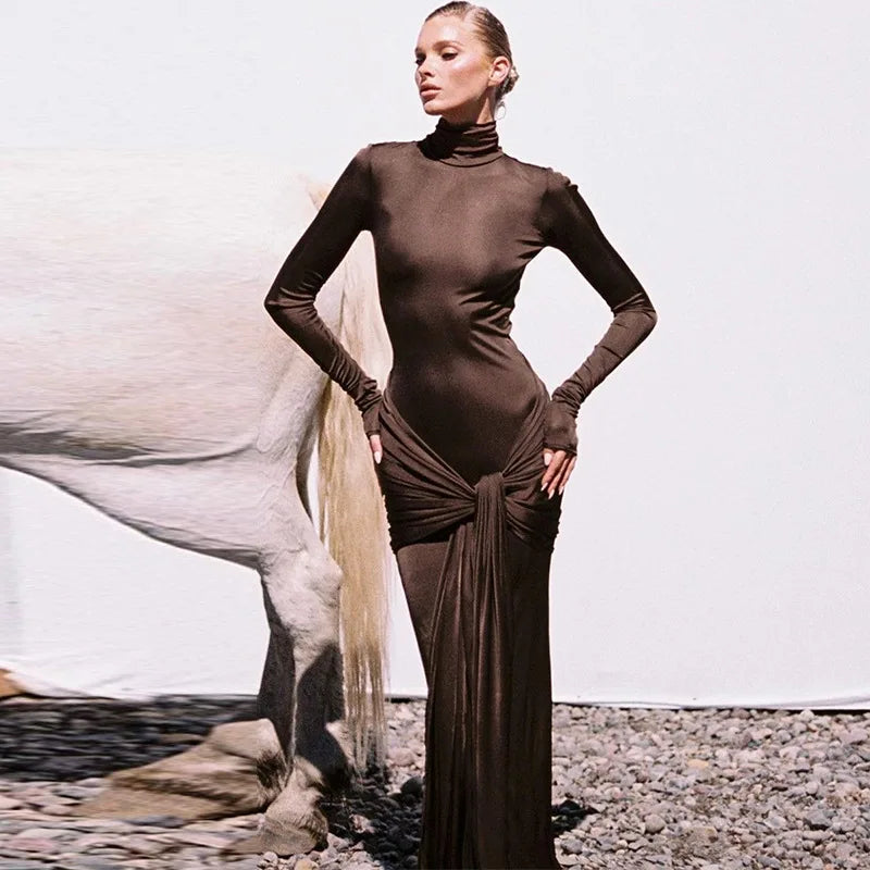 Long Sleeve Undefined Elegant Ruched Bandage Women's Dresses