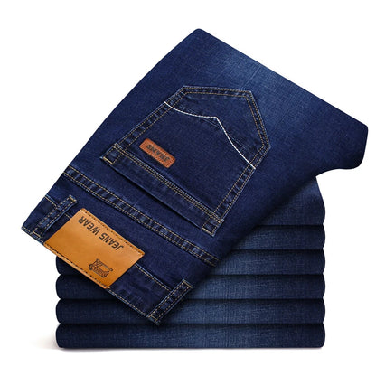Mens Classic Jeans Solid Color Business Work Pants Straight Denim Casual Pants