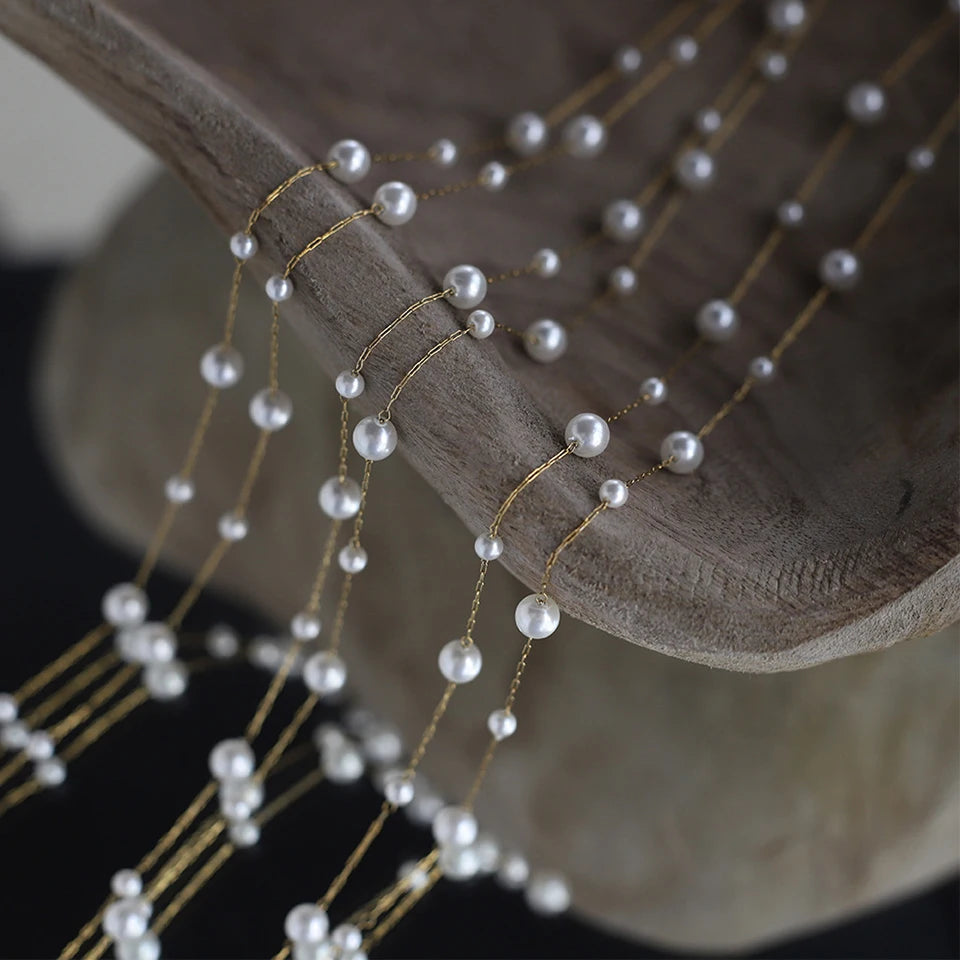 Stainless Steel Temperament Pearl Chain Choker Necklace for Women