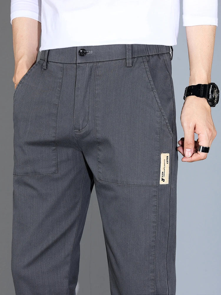 4 Colors Male Casual Pants Spring Summer Thin Cotton Slim Elastic Comfortable Business Trousers Korean Trendy Men Clothes