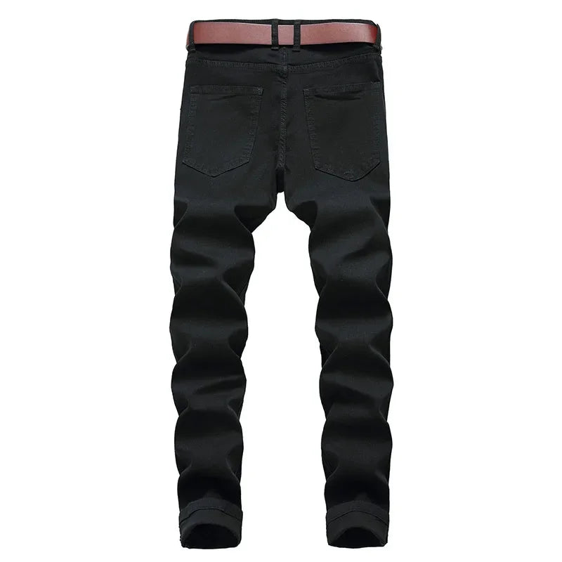 Men's White Jeans Fashion Hip Hop Ripped Skinny Men Denim Trousers