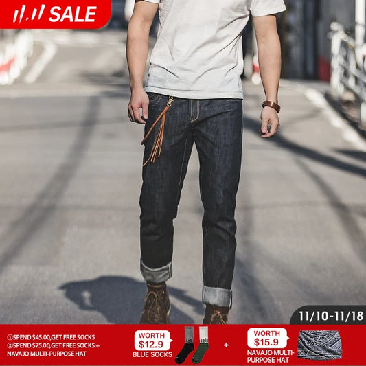 Vintage Heavyweight Raw Denim Jeans for Men Red Line Jeans