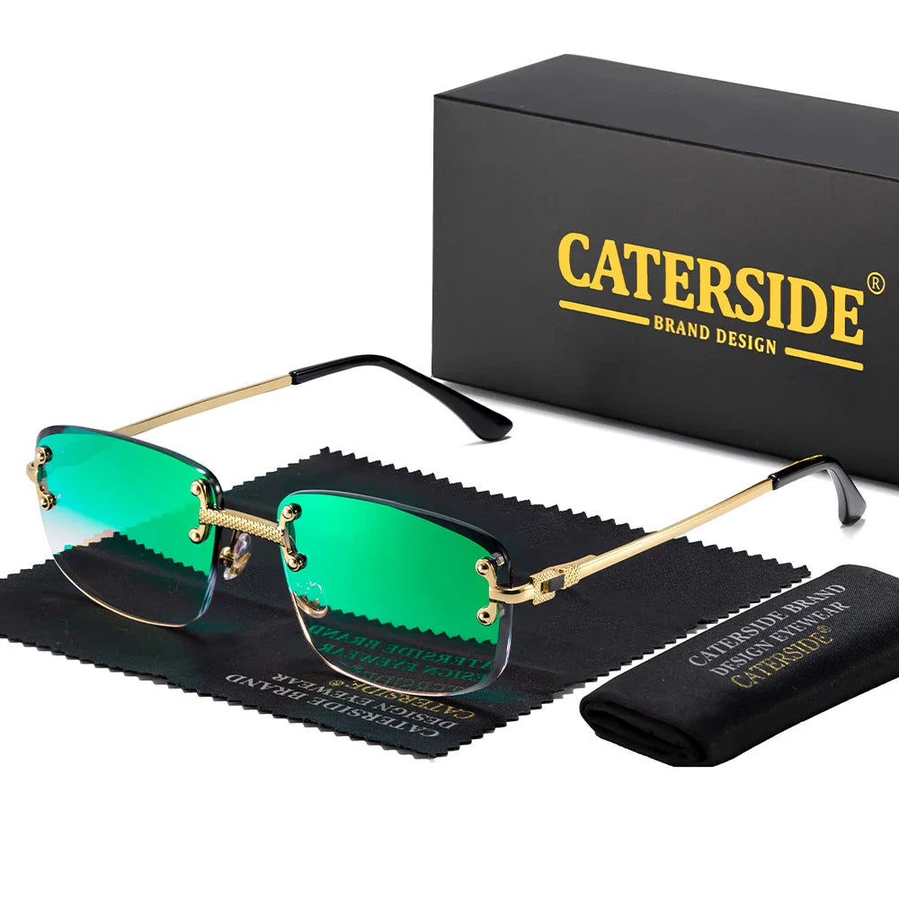 CATERSIDE Punk Rectangle Sunglasses Men Women Luxury Designer Rimless Gradient Lens Metal Sun Glasses For Men Sports 2024 UV400