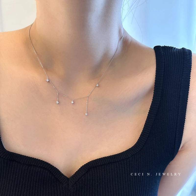 Sterling Silver Zircon Star Charms Necklace For Women