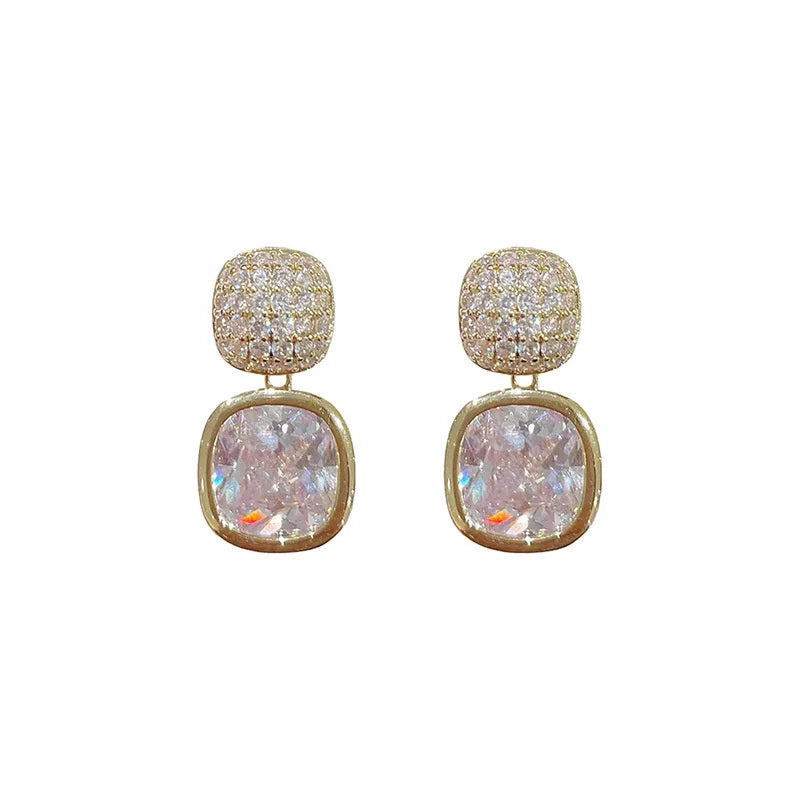 Square Colorful Zircon Ear Stud Earrings for Women