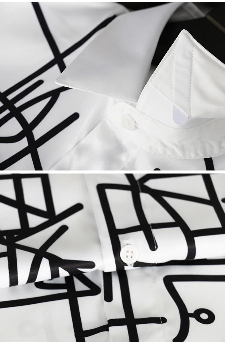 2025 Summer Letter Graffiti Printed Shirts Men High Quality Casual Business Shirt Long Sleeve Social Banquet Party Blouse