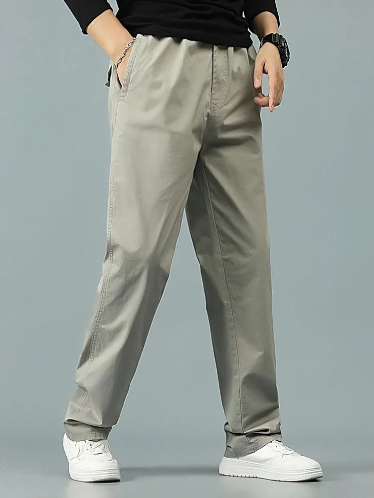 100% Cotton Straight Casual Pants Men Wide Leg Baggy Trousers Male Big size Office Work Wear Summer Thin Formal Trousers